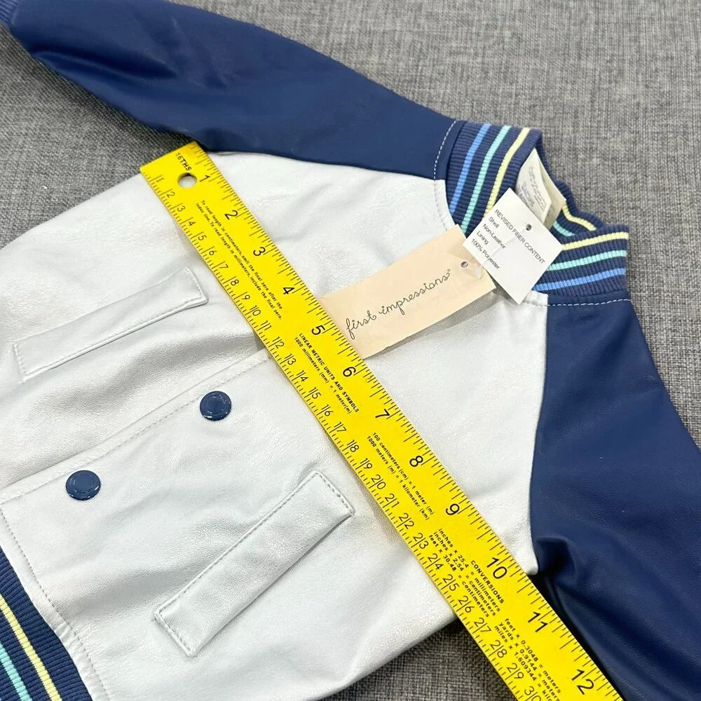 NEW! Baby Boy First Impressions Jacket Metallic Silver‎ & Blue Snaps 0--3 months
